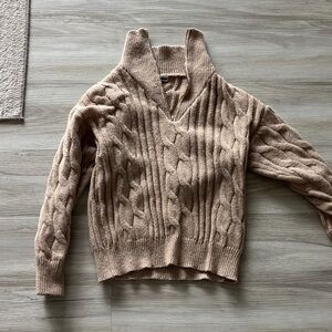 Fashion Nova Ribbed Cowl Neck Sweater - Brown